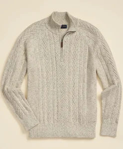 Cotton Quarter-Zip Mouline Fisherman Military Sweater