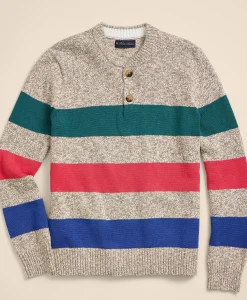 Cotton Rugby Stripe Marled Henley Sweater