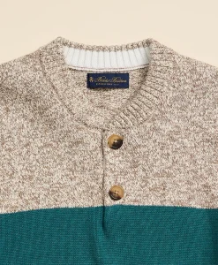 Cotton Rugby Stripe Marled Henley Sweater