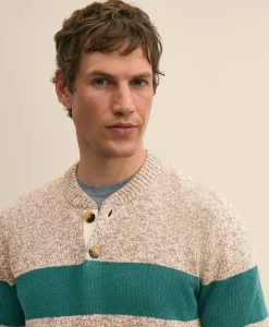 Cotton Rugby Stripe Marled Henley Sweater