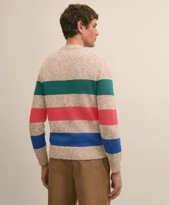 Cotton Rugby Stripe Marled Henley Sweater