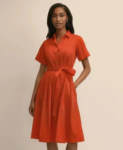 Cotton Sateen Belted Shirtdress