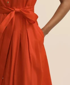 Cotton Sateen Belted Shirtdress