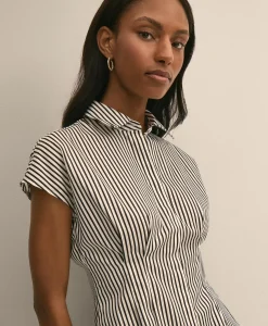 Cotton Sateen Stripe Peplum Shirt
