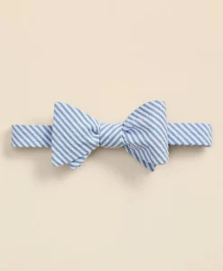 Cotton Seersucker Stripe Bow Tie