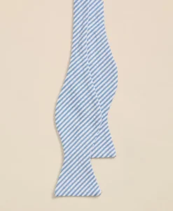 Cotton Seersucker Stripe Bow Tie