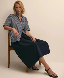 Cotton Short-Sleeve Drop-Shoulder Striped Shirt