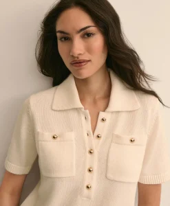 Cotton Short-Sleeve Polo Sweater