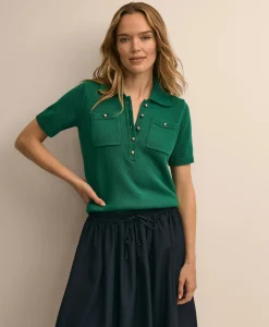 Cotton Short-Sleeve Polo Sweater