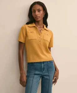 Cotton Short-Sleeve Polo Sweater