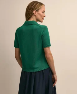 Cotton Short-Sleeve Polo Sweater