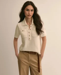 Cotton Short-Sleeve Polo Sweater