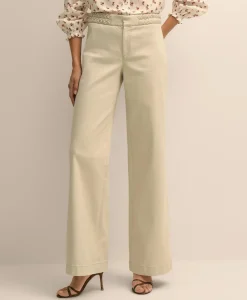Cotton Twill Braided-Detail Wide-Leg Pants