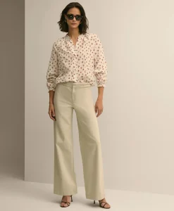 Cotton Twill Braided-Detail Wide-Leg Pants