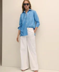 Cotton Twill Wide-Leg Pants