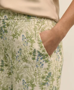 Crepe Botanical Print Wide-Leg Pants