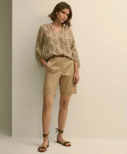 Crinkle Texture Floral Popover Blouse