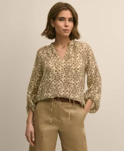 Crinkle Texture Floral Popover Blouse