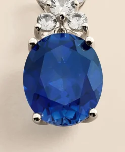 0.3 CT. Lab-Grown Diamond 12mm Sapphire 14k White Gold Pendant Necklace