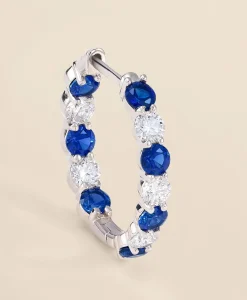 1 CT. Lab-Grown Diamond 3mm Sapphire 14k White Gold Hoop Earrings