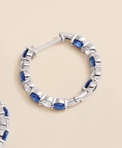 1 CT. Lab-Grown Diamond 3mm Sapphire 14k White Gold Hoop Earrings