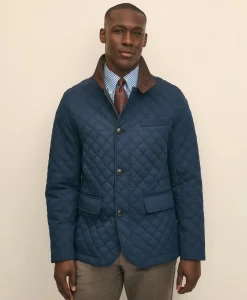Diamond-Quilted Blazer in Cotton Blend