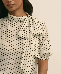 Dot-Print Tie-Neck Blouse
