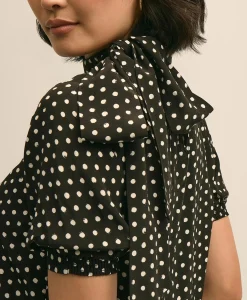 Dot-Print Tie-Neck Blouse