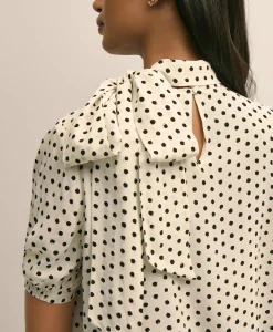Dot-Print Tie-Neck Blouse