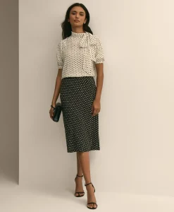 Dot-Print Tie-Neck Blouse
