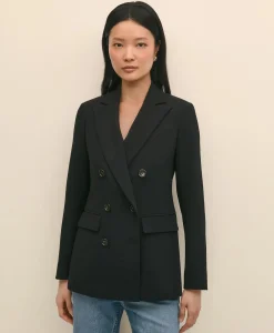 Double-Breasted Peak Lapel Jacket in Fine Twill Stretch Crepe