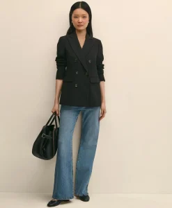 Double-Breasted Peak Lapel Jacket in Fine Twill Stretch Crepe