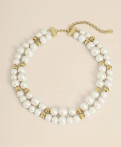 Double Strand Gold-Tone Faux-Pearl Necklace