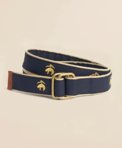 Embroidered Leather Tab D-Ring Belt