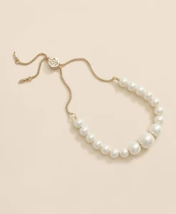 Faux-Pearl Gold-Plated Bolo Bracelet