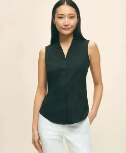 Fitted Non-Iron Stretch Supima® Cotton Ruffle Shirt