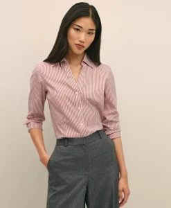 Fitted Non-Iron Stretch Supima® Cotton Striped Dress Shirt