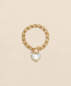 Gold-Toned Mother-of-Pearl Heart Bracelet