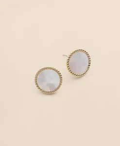 Gold-Tone Mother-Of-Pearl Button Stud Earrings
