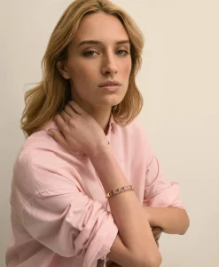 Gold-Tone Pink-Stone Bangle Bracelet