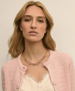 Gold-Tone Pink-Stone Collar Necklace