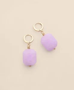 Gold-Tone Stone Drop Hoop Earrings