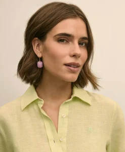 Gold-Tone Stone Drop Hoop Earrings