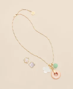 Gold-Tone Stud Earrings & Charm Necklace Set