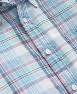 Irish Linen Polo Button Down Collar, Plaid Shirt