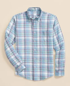 Irish Linen Polo Button Down Collar, Plaid Shirt