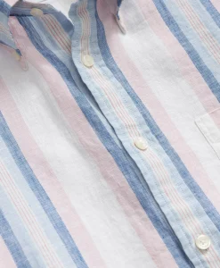 Irish Linen Polo Button Down Collar, Awning Stripe Shirt