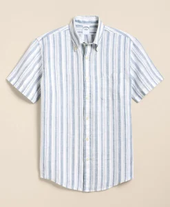 Irish Linen Short-Sleeve Stripe Sport Shirt