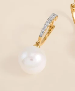14k Gold Pearl Hoop Earrings