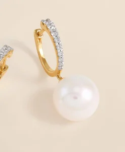 14k Gold Pearl Hoop Earrings